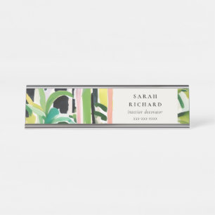 Porte-nom Pour Bureau Boho Chic Vert Feuillage Tropical Botanique
