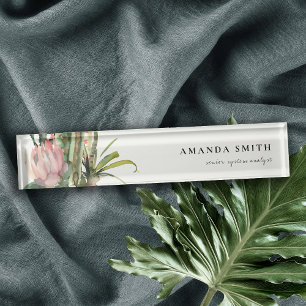 PORTE-NOM POUR BUREAU BOHO PINK FLORAL DESERT CACTI FOLICOULEUR D'EAU