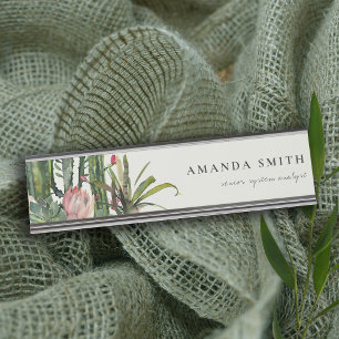 PORTE-NOM POUR BUREAU BOHO PINK FLORAL DESERT CACTI FOLICOULEUR D'EAU