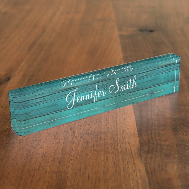 Porte-nom Pour Bureau Bois de Turquoise Faux foncé (Taille)