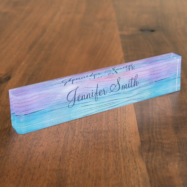 Porte-nom Pour Bureau Bois ombré violet bleu faux (Taille)