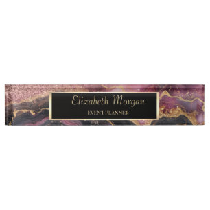 Porte-nom Pour Bureau Bokeh ombré pailleté élégant, marbre de Bourgogne