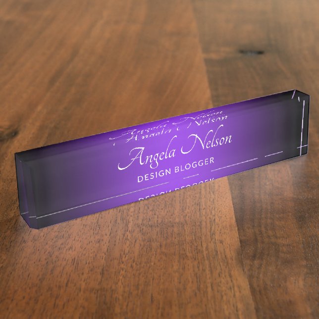 Porte-nom Pour Bureau Bordure noire ombre bleu violet (Taille)