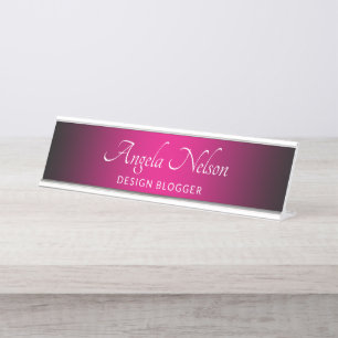 Porte-nom Pour Bureau Bordure noire ombre rose vif