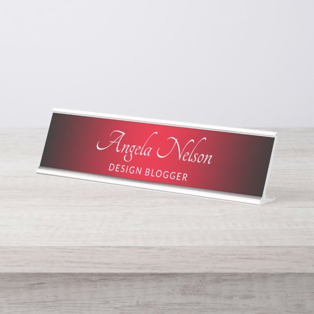 Porte-nom Pour Bureau Bordure noire ombre rouge (Devant)