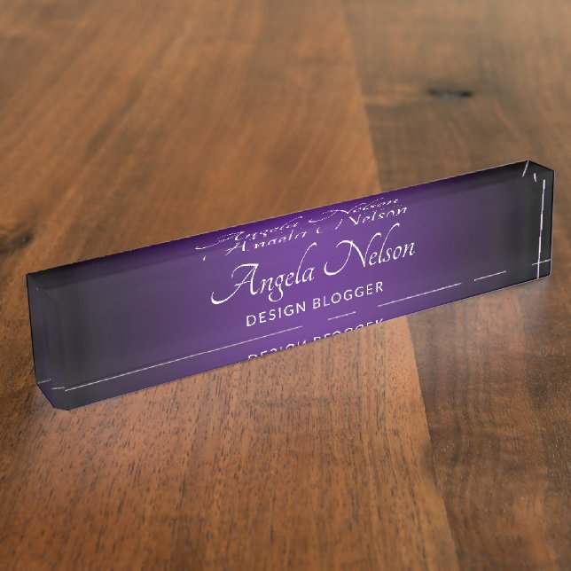 Porte-nom Pour Bureau Bordure noire ombre royale violette (Taille)
