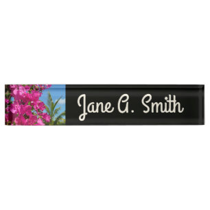 Porte-nom Pour Bureau Bougainvilliers et palmiers paysage tropical