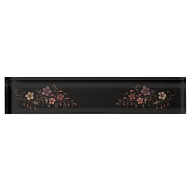 Porte-nom Pour Bureau Bouquet de fleurs sur fond noir (Devant)