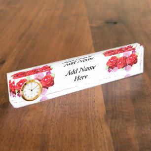 Porte-nom Pour Bureau Bouquet Roses Rose Et Rouge Ajoutez Votre Nom,