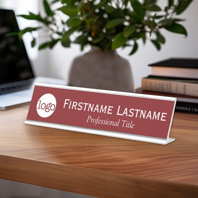 Porte-nom Pour Bureau Bourgogne & Blanc - Logo, Nom, Titre Professionnel (Custom Nameplate - Add Name and Title for Executive Sign or customize in the design area)
