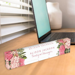 Porte-nom Pour Bureau Boutique gérant des fleurs roses et coraux rouges