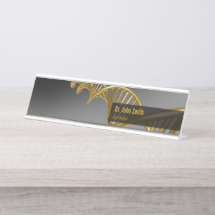 Porte-nom Pour Bureau Brin d'ADN Professionnel Médical Luxe Or