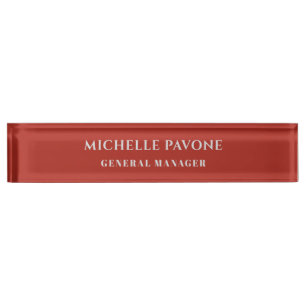 Porte-nom Pour Bureau Brique Rouge et Grise Simple et Élégante Professio