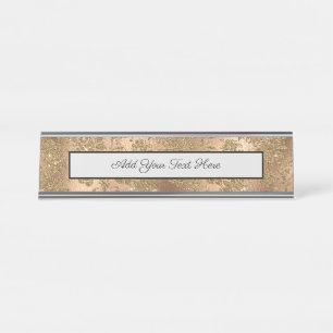 Porte-nom Pour Bureau Bronze Brun Fleurs Dorées Feuilles Branches Lumine