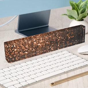 Porte-nom Pour Bureau Bronze cuivre brun orange faux scintillements pail