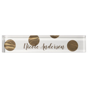 Porte-nom Pour Bureau Bronze Faux Brillant Points Modernes Tendance Chic