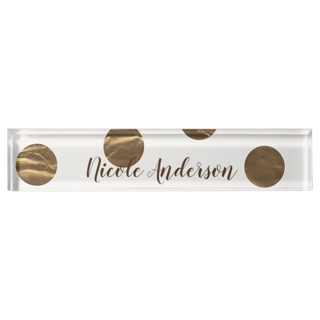 Porte-nom Pour Bureau Bronze Faux Brillant Points Modernes Tendance Chic (Devant)