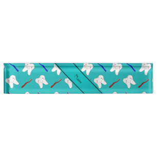 Porte-nom Pour Bureau Brosses de turquoise et motif nommés faits sur