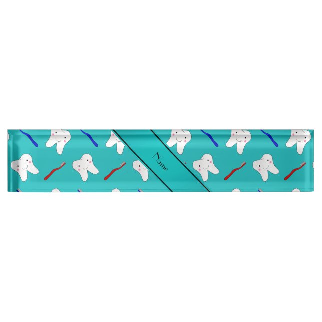 Porte-nom Pour Bureau Brosses de turquoise et motif nommés faits sur (Devant)