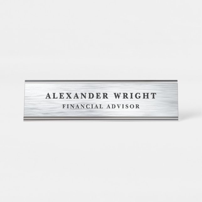 Porte-nom Pour Bureau Brushed Silver Financial Advisor (Devant)