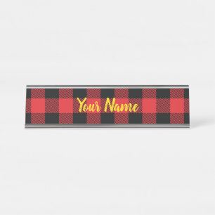 Porte-nom Pour Bureau Buffalo Plaid Christmas Red and Black Check