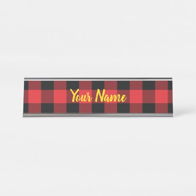 Porte-nom Pour Bureau Buffalo Plaid Christmas Red and Black Check (Devant)