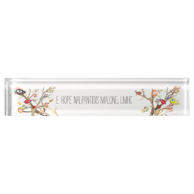 Porte-nom Pour Bureau Bureau acrylique Nom Plaque Whimsy Birds (Devant)