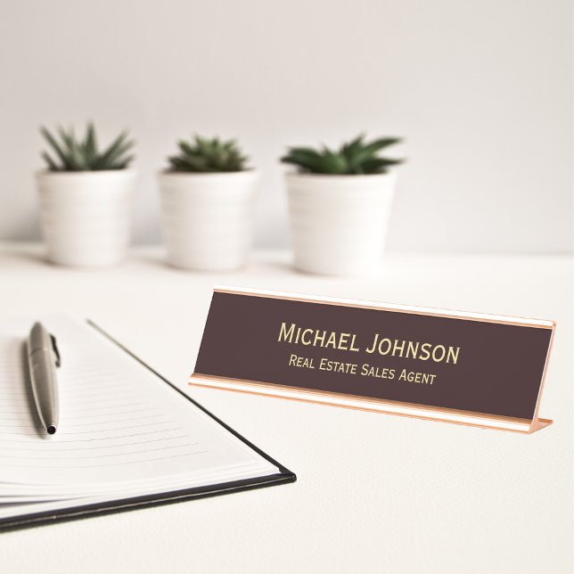 Porte-nom Pour Bureau Bureau d'affaires professionnel Brown Gold (Modern Brown Gold Professional Business Office Desk Name Plate)