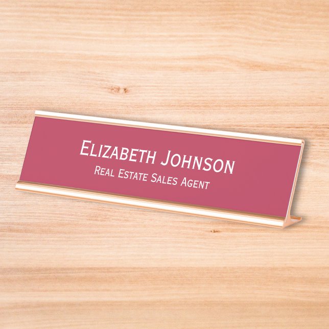Porte-nom Pour Bureau Bureau d'affaires professionnel Magenta Red (Modern Magenta Red Professional Business Office Desk Name Plate)