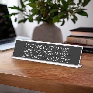 Porte-nom Pour Bureau Bureau de base avec 3 lignes de texte - Blanc noir