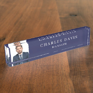 Porte-nom Pour Bureau Bureau de photo bleu marine