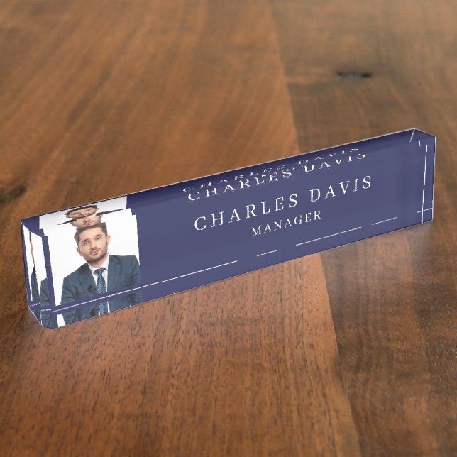 Porte-nom Pour Bureau Bureau de photo bleu marine (Taille)