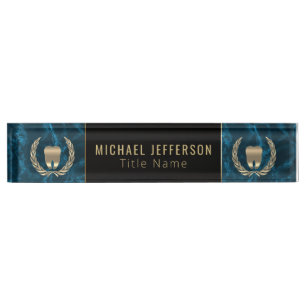 Porte-nom Pour Bureau Bureau dentaire - marbre bleu, noir et or