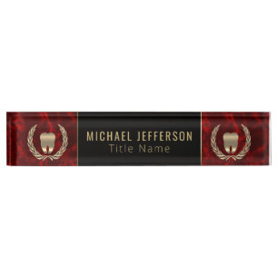 Porte-nom Pour Bureau Bureau dentaire - marbre rouge, noir et or