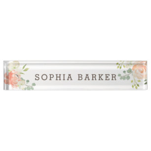 Porte-nom Pour Bureau Bureau des fleurs d'aquarelle de printemps et de b
