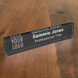 Porte-nom Pour Bureau Bureau en acrylique noir Nom Plaque Business Logo