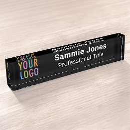 Porte-nom Pour Bureau Bureau en acrylique noir Nom Plaque Business Logo 