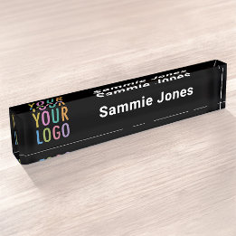 Porte-nom Pour Bureau Bureau en acrylique noir Nom Plaque Business Logo 