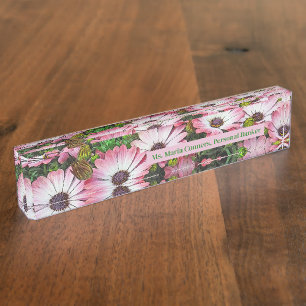 PORTE-NOM POUR BUREAU BUREAU FLORAL NOM, PERSONNALISABLE