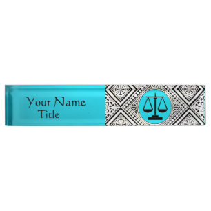 PORTE-NOM POUR BUREAU BUREAU JURIDIQUE, DAMASSÉ BLANCHE BLEUE TURQUOISE