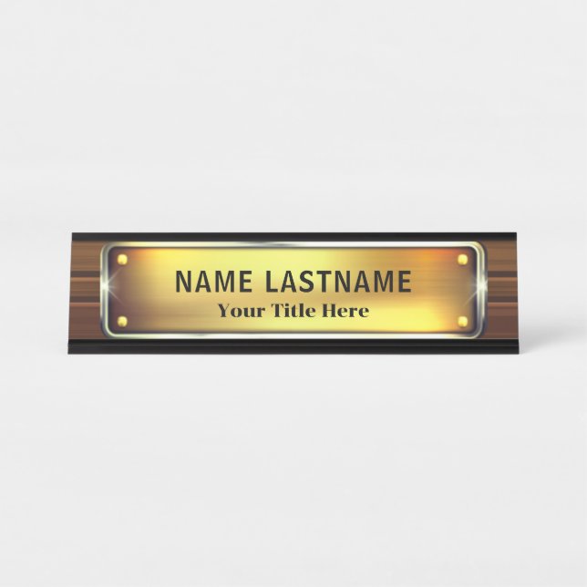 Porte-nom Pour Bureau Bureau Moderne Noir et Or Professionnel (Devant)