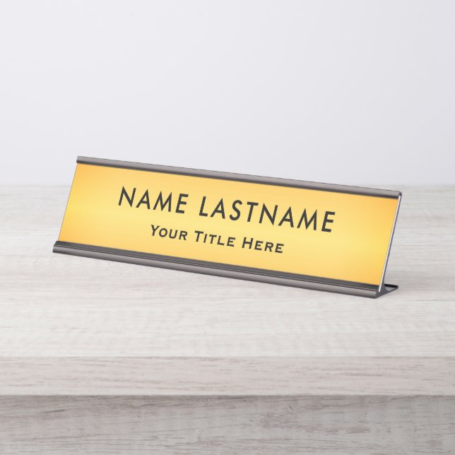Porte-nom Pour Bureau Bureau Moderne Noir et Or Professionnel (Devant)