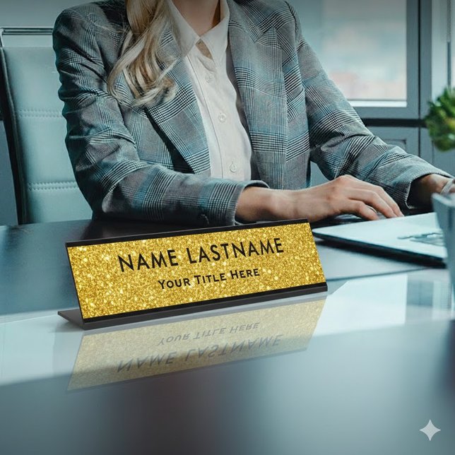 Porte-nom Pour Bureau Bureau Moderne Noir et Or Professionnel (Créateur téléchargé)