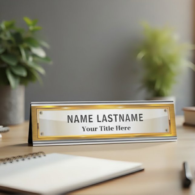 Porte-nom Pour Bureau Bureau Moderne Noir et Or Professionnel (Créateur téléchargé)