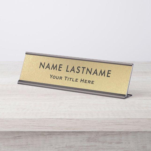 Porte-nom Pour Bureau Bureau Moderne Noir et Or Professionnel (Devant)