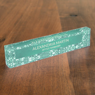 Porte-nom Pour Bureau Bureau Pailleté Vert Menthe Douce et Mignon