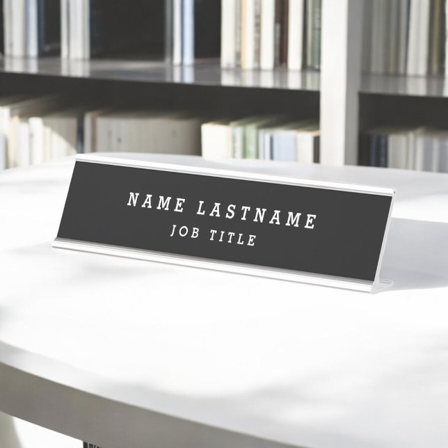 Porte-nom Pour Bureau Bureau professionnel élégant noir blanc (Créateur téléchargé)