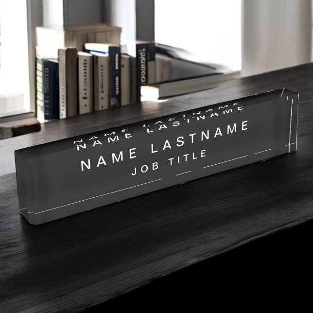 Porte-nom Pour Bureau Bureau professionnel élégant noir blanc (Créateur téléchargé)