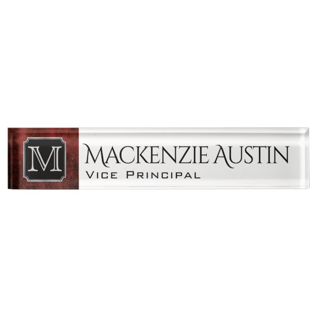 Porte-nom Pour Bureau Bureau Ruby | Coutume Rouge de Crimson de Garnet | (Devant)