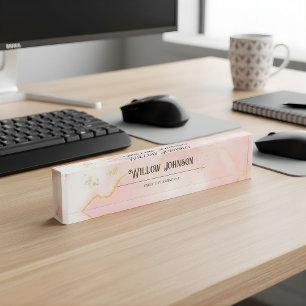 Porte-nom Pour Bureau Bureau sur mesure en marbre rose élégant et or
